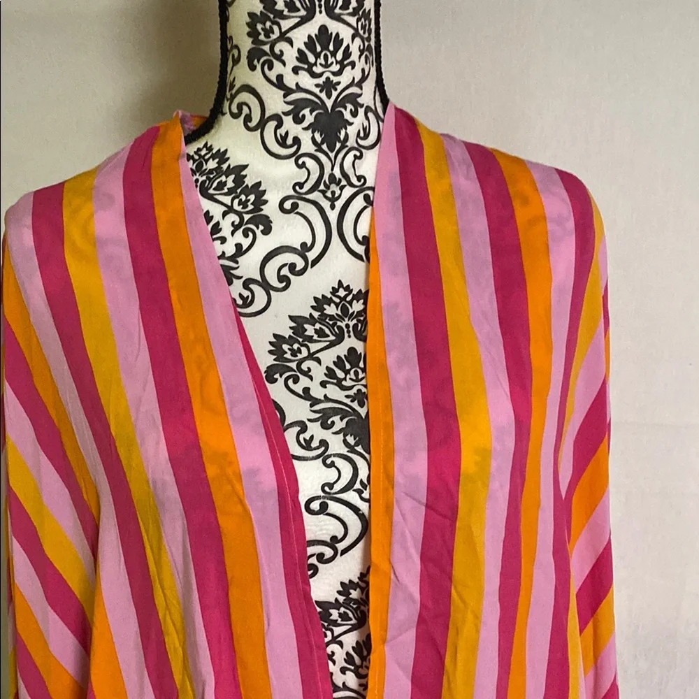 Vibrant Pink and Orange Striped Poncho Kimono - Picture 2 of 9